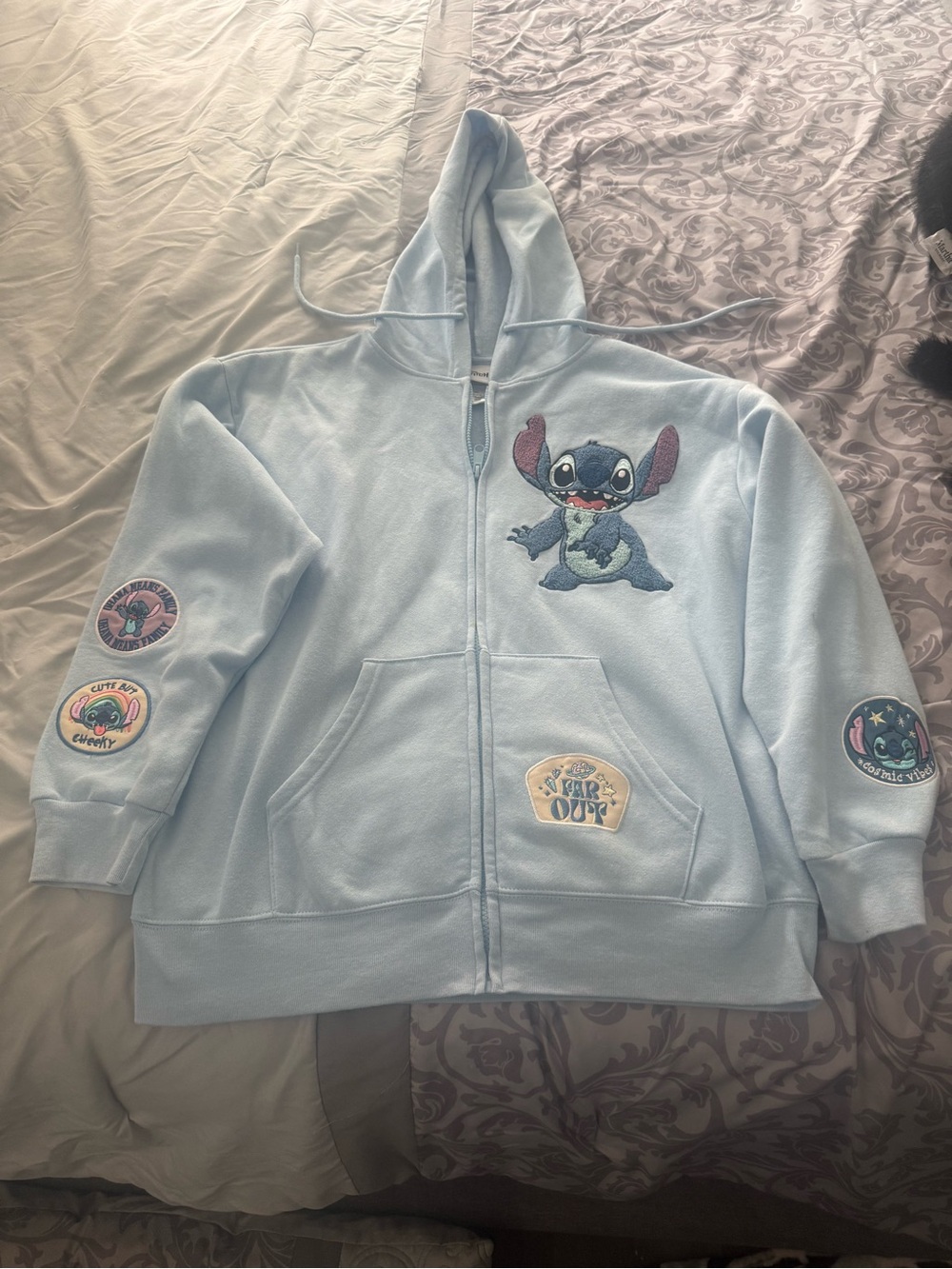 Disney Light Blue Stitch Patch Zip Hoodie for women or kids